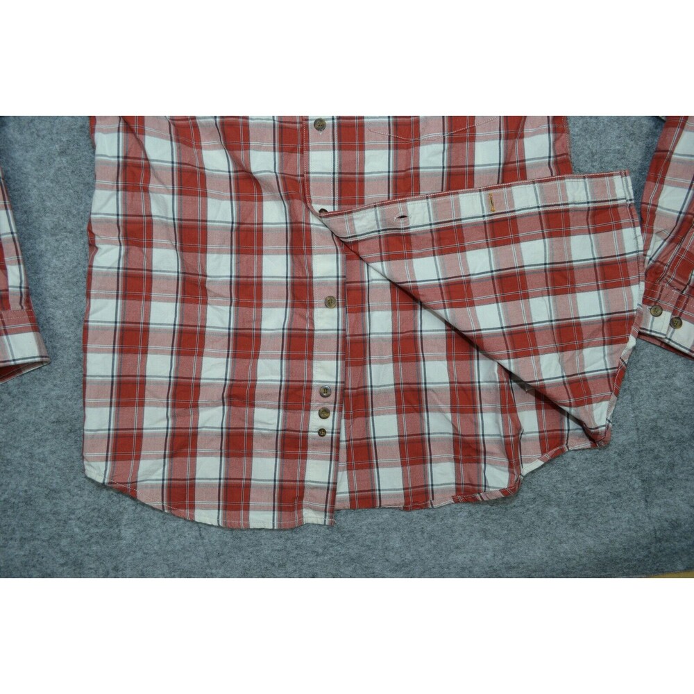 Carhartt Medium M Mens 100% Cotton Work Shirt Relaxed Fit Red Plaid Long‎ Sleeve - Picture 6 of 16